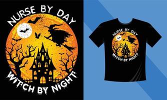 infirmière de jour sorcière de nuit - meilleur modèle de conception de t-shirt halloween. citrouille, nuit, lune, sorcière, masque. t-shirt de fond de nuit à imprimer. vecteur