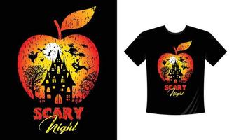modèle de conception de t-shirt effrayant nuit apple halloween 2021 2022. modèle de conception de t-shirt joyeux halloween facile à imprimer tout usage pour hommes, femmes et enfants vecteur