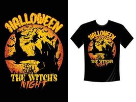 halloween la nuit des sorcières. modèle de conception de t-shirt halloween 2020. modèle de conception de t-shirt joyeux halloween facile à imprimer tout usage pour homme, femme et enfant vecteur