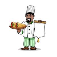 chef de restaurant arabe avec menu et pita kebab vecteur