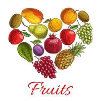 affiche de croquis de coeur de fruit pour des boissons, conception de nourriture vecteur