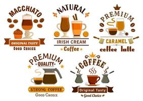 boissons au café avec des badges de desserts pour la conception de café vecteur