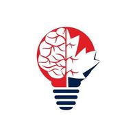 conception créative de logo de cerveau de lampe d'ampoule et de feuille d'érable. enseigne commerciale du canada. vecteur