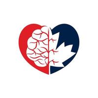 conception créative de logo de cerveau de coeur et de feuille d'érable. enseigne commerciale du canada. vecteur