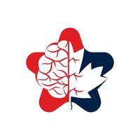 création de logo cerveau créatif et feuille d'érable. enseigne commerciale du canada. vecteur