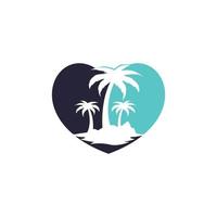 logo vectoriel d'amour de plage. icône coeur et palmier. signe de voyage et de tourisme.