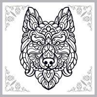 Tête de chien mandala arts isolé sur fond noir blanc vecteur