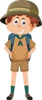 personnage de dessin animé mignon scout avec sac à dos vecteur