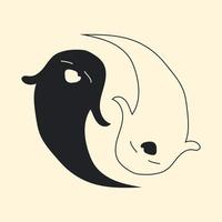 illustration graphique vectoriel du logo yin yang avec fantôme. style bande dessinée.