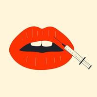 belles lèvres féminines sensuelles, injection de lèvre de procédure. illustration vectorielle en style cartoon. vecteur