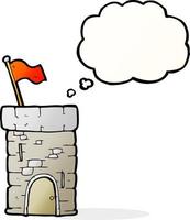 Bulle de pensée dessinée à main levée dessin animé vieille tour du château vecteur