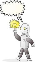 Robot de dessin animé de bulle de discours dessiné à main levée avec ampoule vecteur