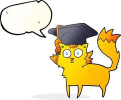 Bulle de dialogue dessiné à main levée diplômé de chat de dessin animé vecteur