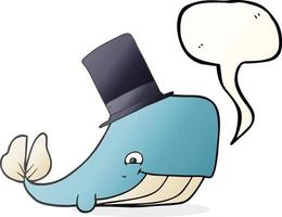 Bulle de dialogue dessinée à main levée baleine de dessin animé en chapeau haut de forme vecteur