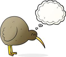 Bulle de pensée dessinée à main levée oiseau kiwi dessin animé vecteur