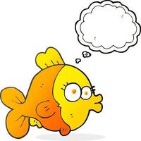 poisson de dessin animé drôle de bulle de pensée dessinée à main levée vecteur