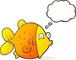 poisson drôle de dessin animé à bulle de pensée dessiné à main levée vecteur