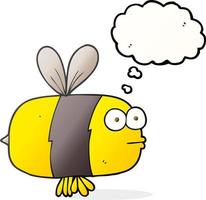 abeille de dessin animé à bulle de pensée dessinée à main levée vecteur