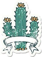 vieil autocollant usé avec la bannière d'un cactus vecteur