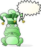 Bulle de dialogue dessinée à main levée grenouille de dessin animé portant un chapeau de bouffon vecteur