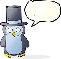 pingouin de dessin animé de bulle de discours dessiné à main levée portant un chapeau vecteur