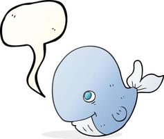 Bulle de dialogue dessinée à main levée dessin animé baleine heureuse vecteur