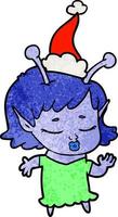 jolie fille extraterrestre dessin animé texturé d'un bonnet de noel vecteur