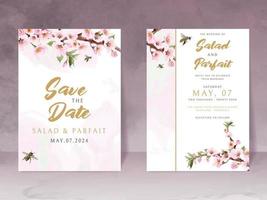 l modèle de carte d'invitation de mariage avec des fleurs de cerisier dessinées à la main vecteur