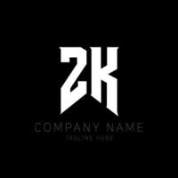 création de logo de lettre zk. lettres initiales icône du logo de zk gaming pour les entreprises technologiques. lettre technique zk modèle de conception de logo minimal. vecteur de conception de lettre zk avec des couleurs blanches et noires. zk, zk