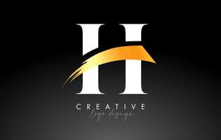 création de logo lettre h pinceau doré avec coup de pinceau artistique créatif et vecteur de look moderne