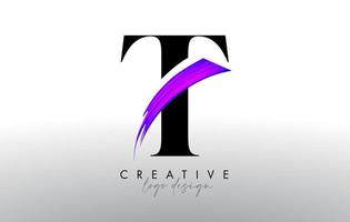 brosse lettre t création de logo avec coup de pinceau de peinture artistique créatif et vecteur de look moderne
