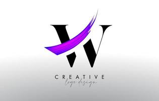 brosse lettre w création de logo avec coup de pinceau de peinture artistique créatif et vecteur de look moderne
