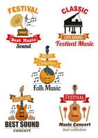 emblèmes et icônes pour festival de musique, concert vecteur