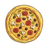 croquis de pizza italienne pour la conception de pizzeria et de café vecteur