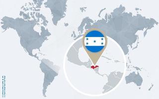 carte bleue abstraite du monde avec le honduras agrandi. vecteur