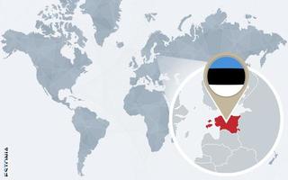 carte bleue abstraite du monde avec l'estonie agrandie. vecteur