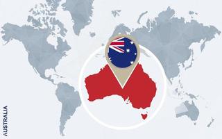 carte bleue abstraite du monde avec l'australie agrandie. vecteur