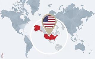 carte bleue abstraite du monde avec les états-unis agrandis. vecteur