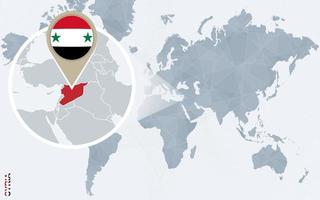 carte bleue abstraite du monde avec la syrie agrandie. vecteur