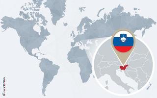carte bleue abstraite du monde avec la slovénie agrandie. vecteur
