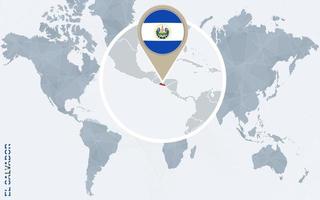 carte bleue abstraite du monde avec le salvador agrandi. vecteur