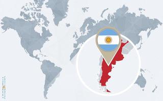 carte bleue abstraite du monde avec l'argentine agrandie. vecteur