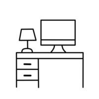 espace de travail à la maison icône contour, sur fond blanc. vecteur de trait modifiable