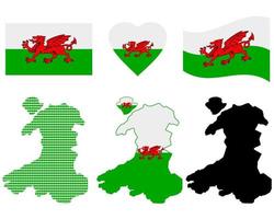 pays de galles différents types de cartes et caractères sur fond blanc vecteur