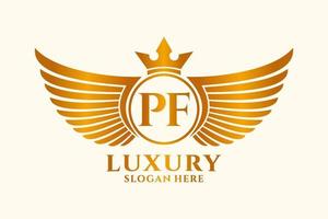 lettre d'aile royale de luxe pf crête or couleur logo vecteur, logo de victoire, logo de crête, logo d'aile, modèle de logo vectoriel. vecteur