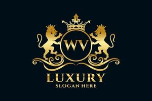 modèle de logo de luxe royal lion lettre initiale wv dans l'art vectoriel pour les projets de marque luxueux et autres illustrations vectorielles.