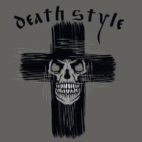 signe gothique avec crâne et croix, t-shirts design vintage grunge vecteur