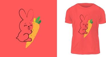 concept de design de t-shirt, lapin mangeant des carottes vecteur