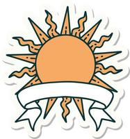 autocollant de style tatouage avec bannière d'un soleil vecteur