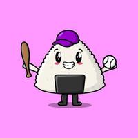 riz de dessin animé mignon sushi japonais jouant au baseball vecteur